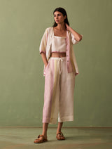 Yuri Border Linen Pant - Ivory