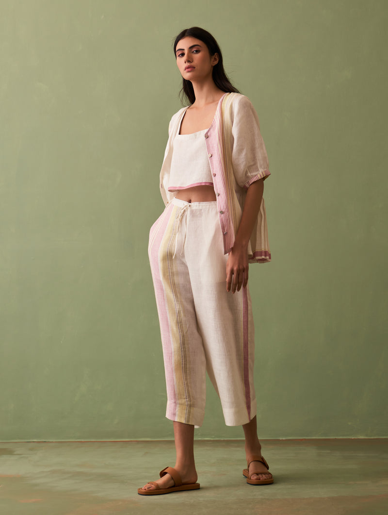 Simer Pleated Linen Co-ord Set - Ivory