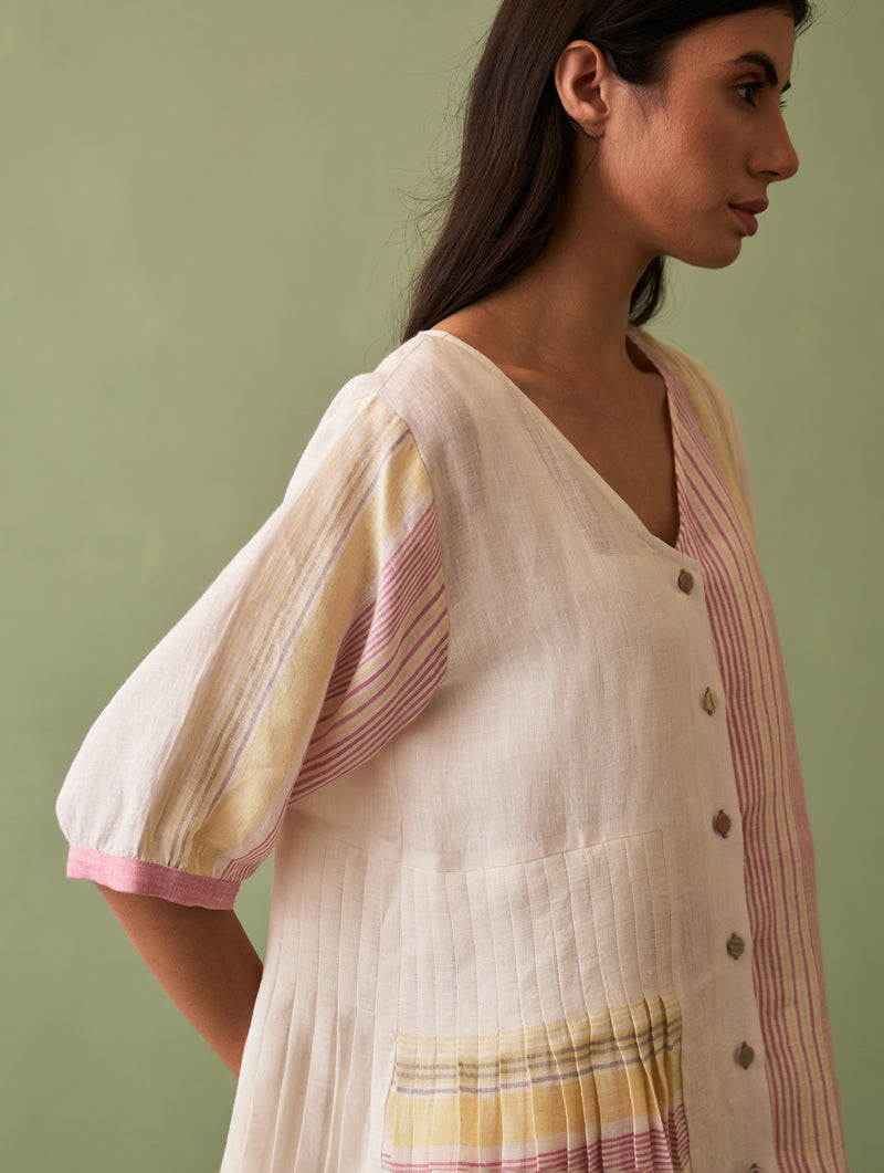 Simer Pleated Linen Top - Ivory