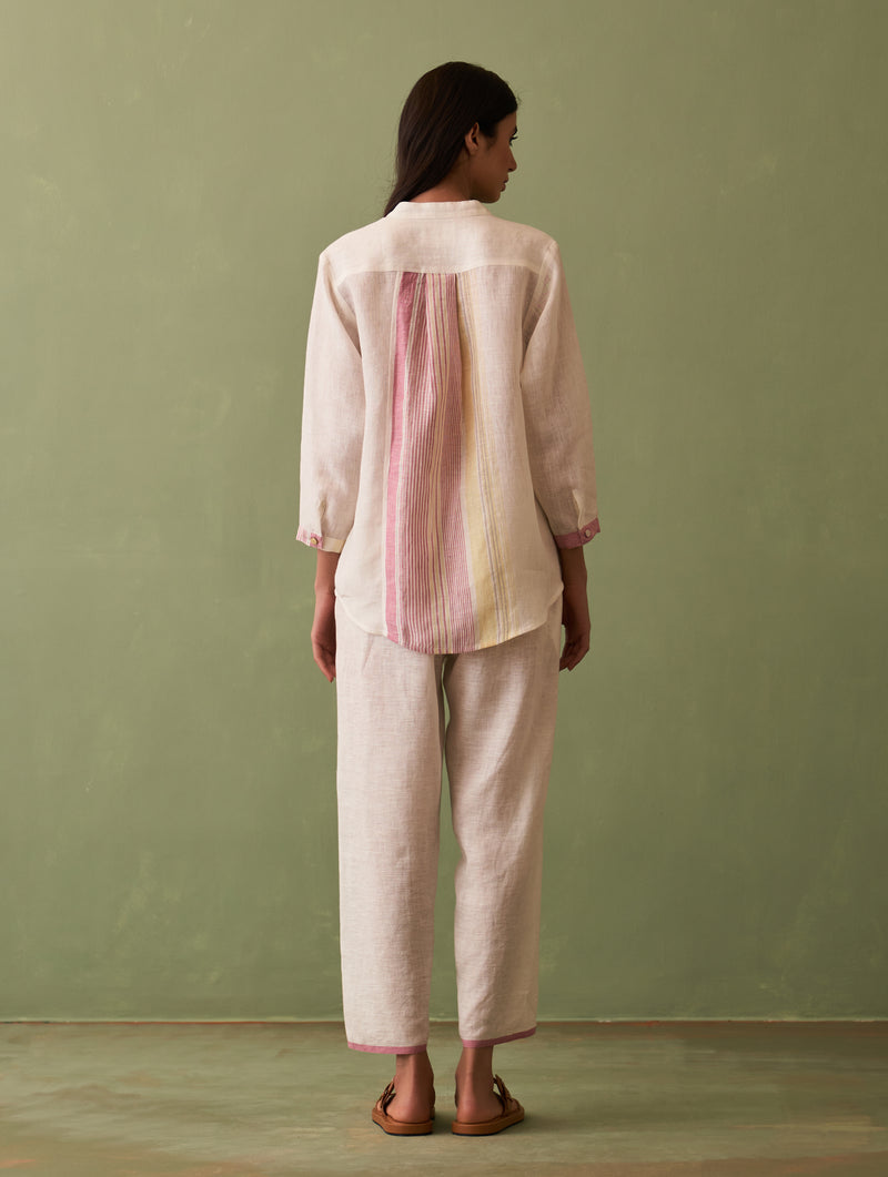 Resa Border Linen Shirt - Ivory