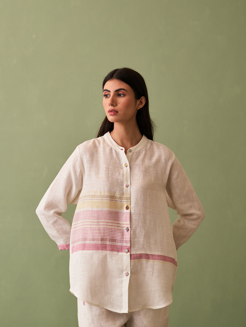 Resa Border Linen Shirt - Ivory