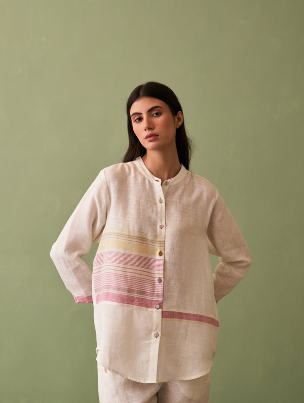 Resa Border Linen Shirt - Ivory