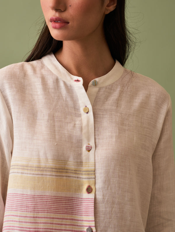 Resa Border Linen Shirt - Ivory