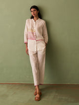 Resa Border Linen Shirt - Ivory