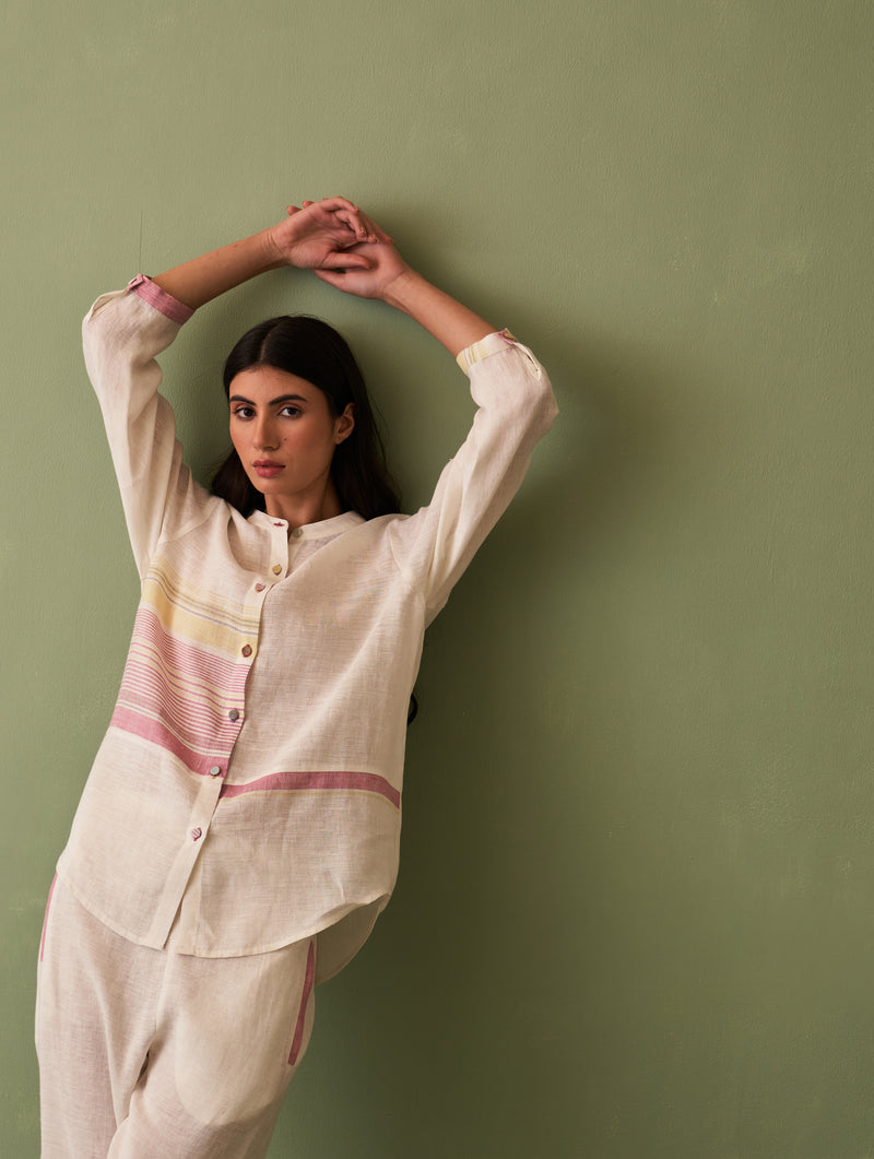 Resa Border Linen Shirt - Ivory