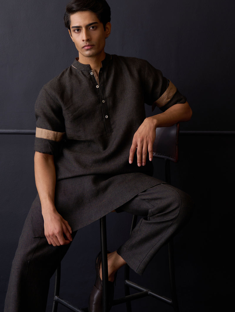 Sid Linen Kurta - Charcoal