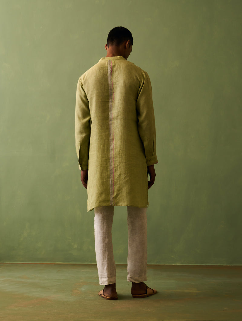 Rin Border Linen Kurta - Fern