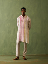 Rin Border Linen Kurta - Ivory