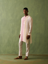 Rin Border Linen Kurta - Ivory