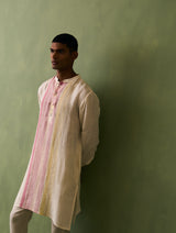 Rin Border Linen Kurta - Ivory