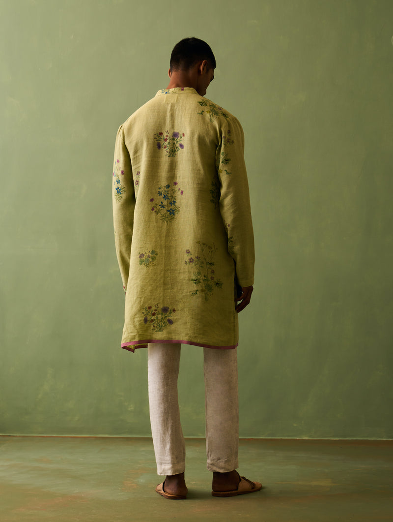 Hachi Botanical Linen Kurta Set - Fern