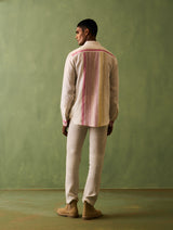 Jiro Border Linen Shirt - Ivory