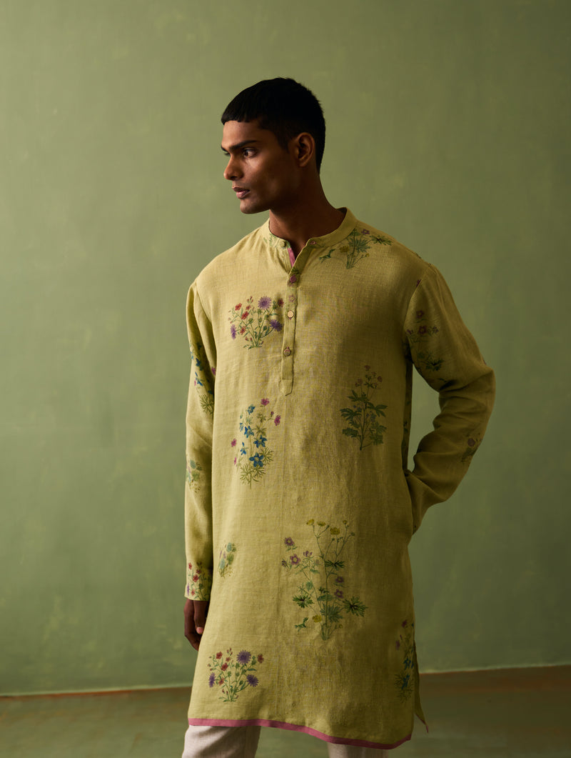 Hachi Botanical Linen Kurta - Fern