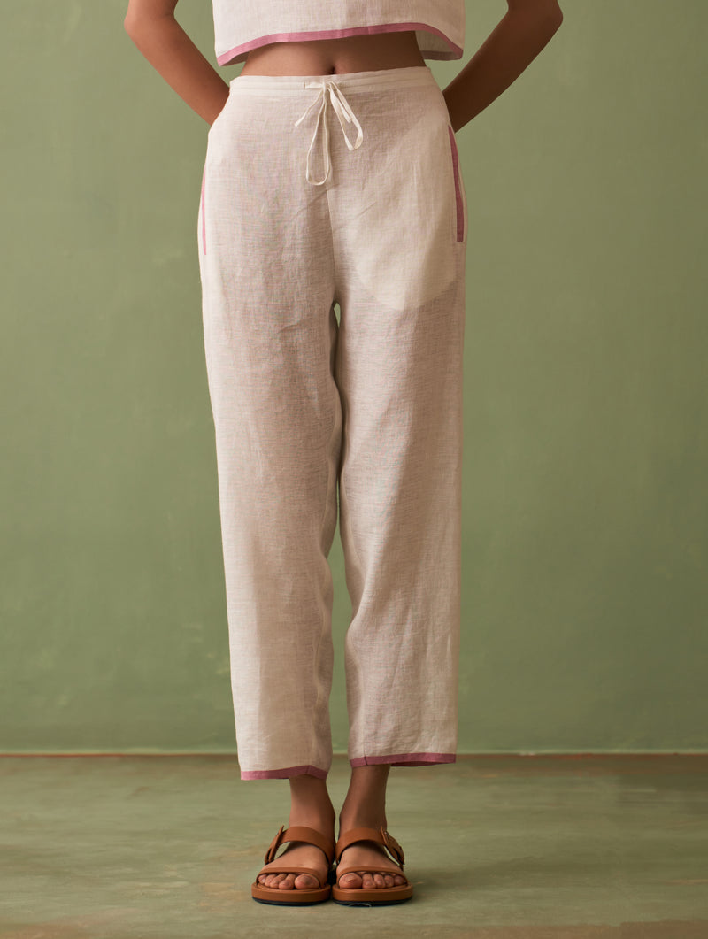 Resa Border Linen Co-ord Set - Ivory