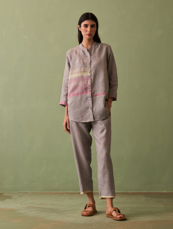 Resa Border Linen Co-ord Set - Ash