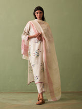 Sakura Botanical Linen Kurta Set - Ivory