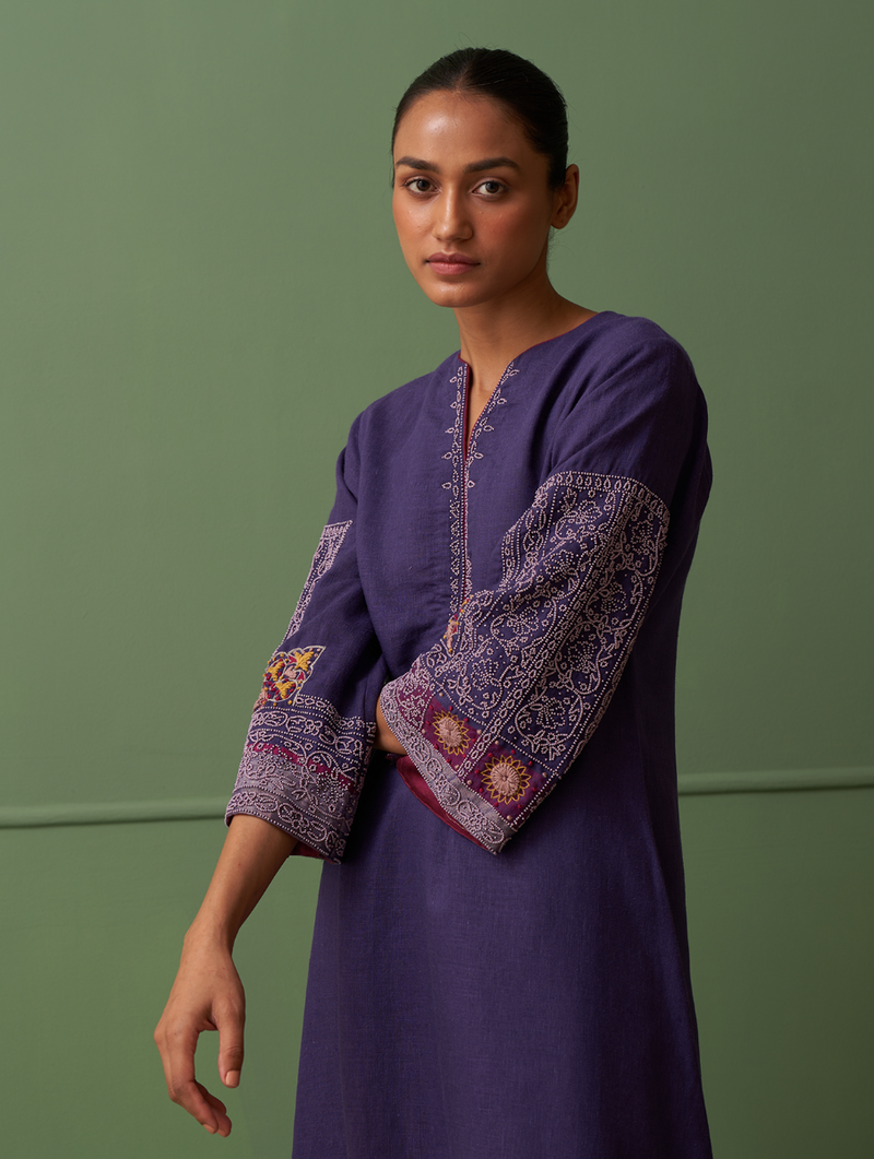 Atisha Hand-Embroidered Kurta - Byzantium