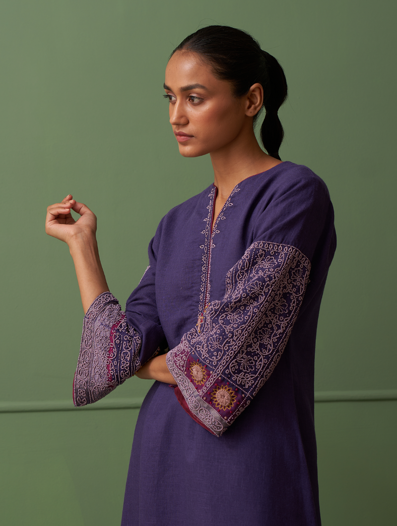 Atisha Hand-Embroidered Kurta - Byzantium