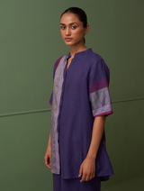 Yiva Border Linen Top - Byzantium