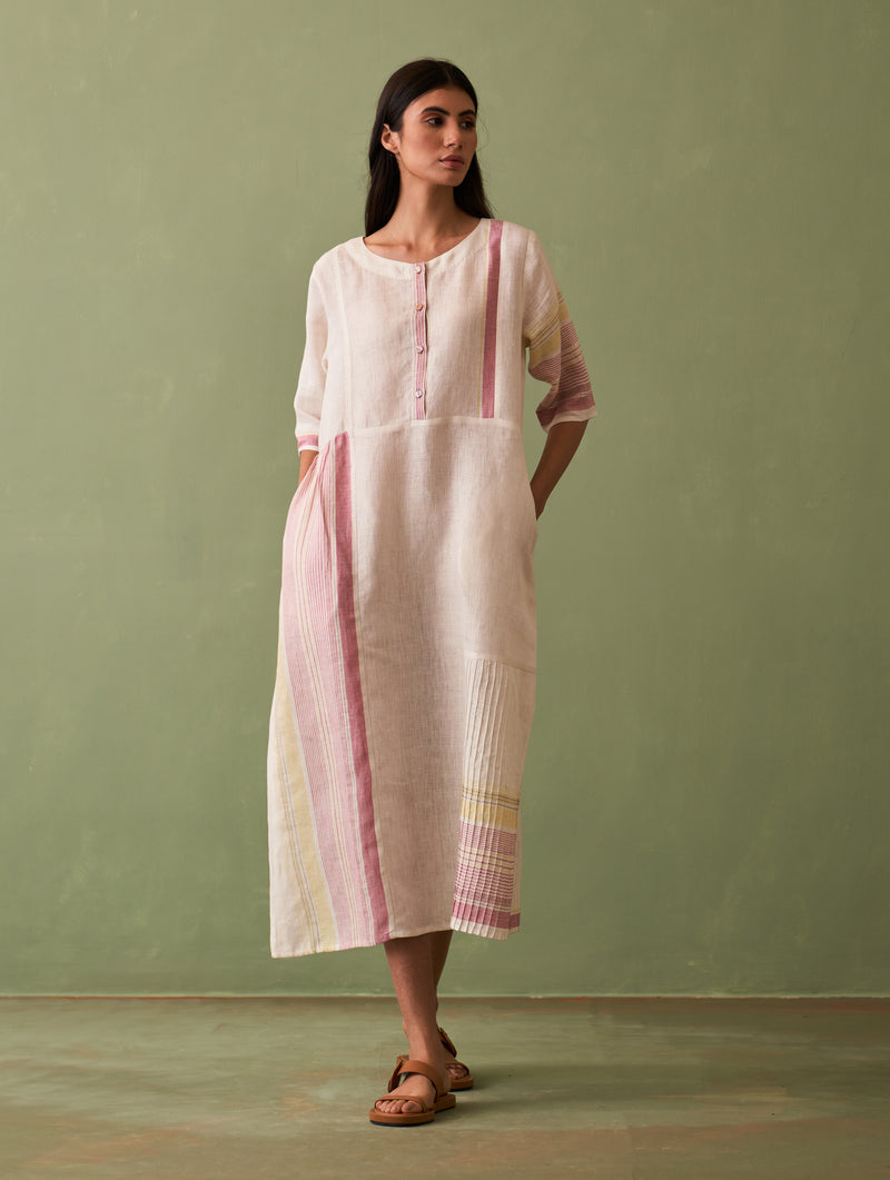 Nia Stripe Linen Dress - Ivory