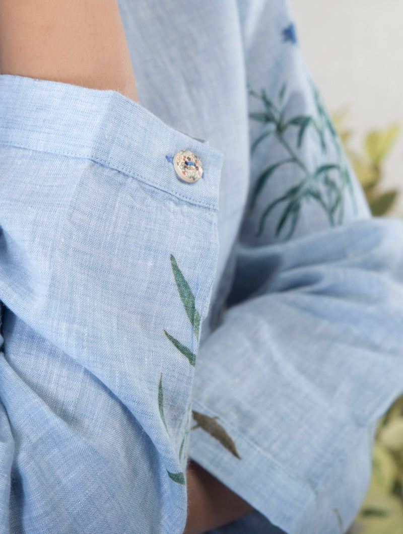 Mae Water-Color Botanical Printed Linen Shirt