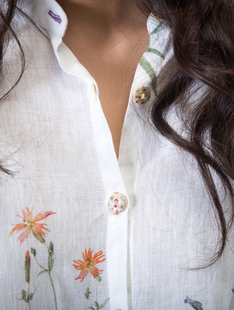 Mae Water-Color Botanical Printed Linen Shirt