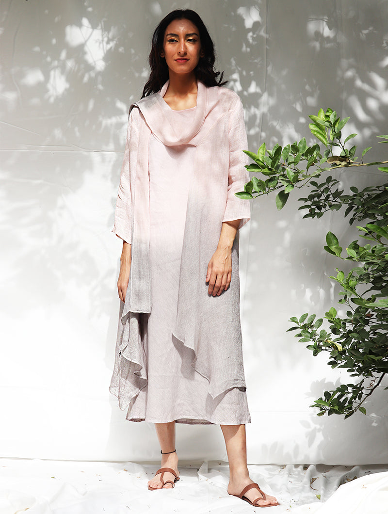 Kiya Ombre Hand-Dyed Blush Linen Dress and Jacket