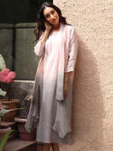 Kiya Ombre Hand-Dyed Blush Linen Dress and Jacket