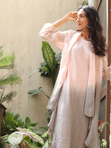 Kiya Ombre Hand-Dyed Blush Linen Dress and Jacket