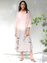 Kiya Ombre Hand-Dyed Blush Linen Dress and Jacket