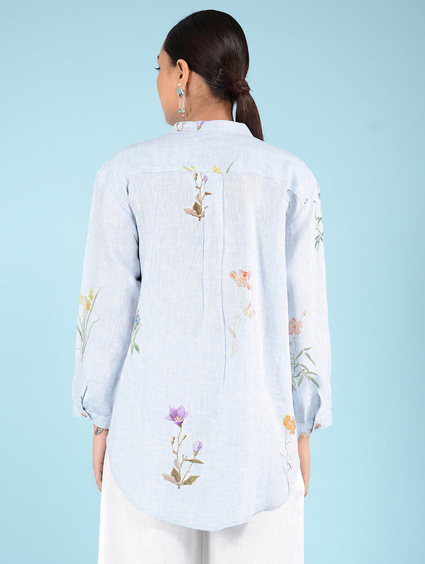 Mae Water-Color Botanical Printed Linen Shirt