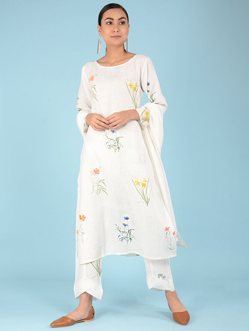 Lydia Watercolor Botanical Printed Linen Kurta