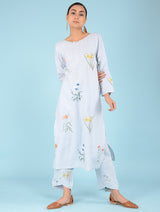 Lydia Watercolor Botanical Printed Linen Kurta