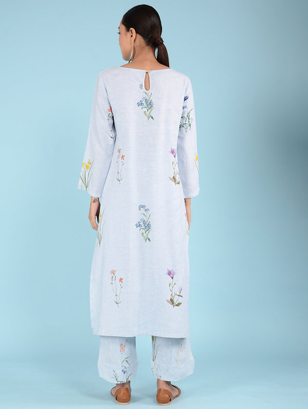 Lydia Watercolor Botanical Printed Linen Kurta Set