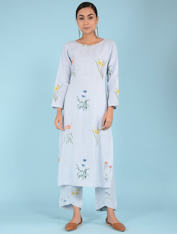 Lydia Watercolor Botanical Printed Linen Kurta