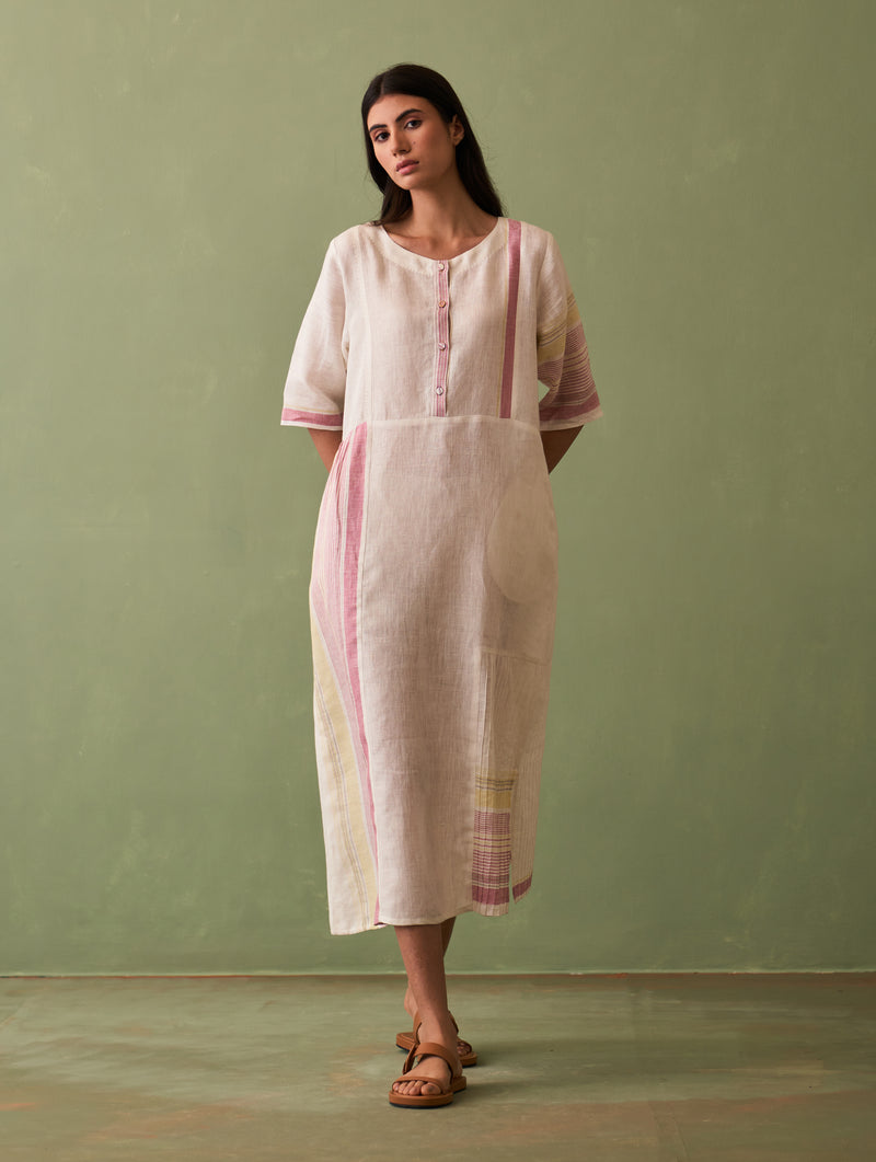 Nia Stripe Linen Dress - Ivory