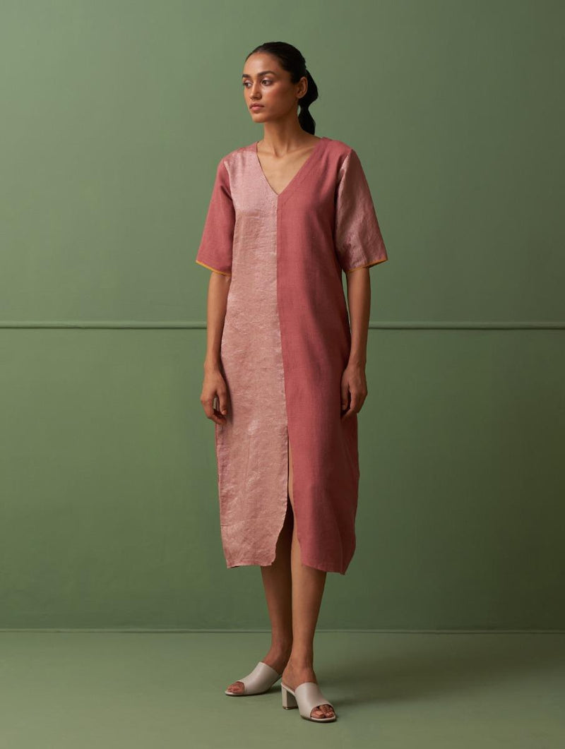 Claire Metallic Linen Dress - Terra