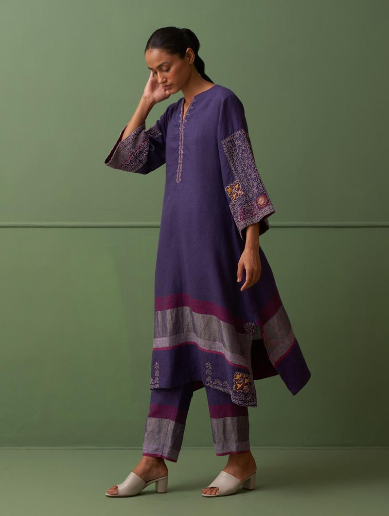 Atisha Hand-Embroidered Kurta - Byzantium