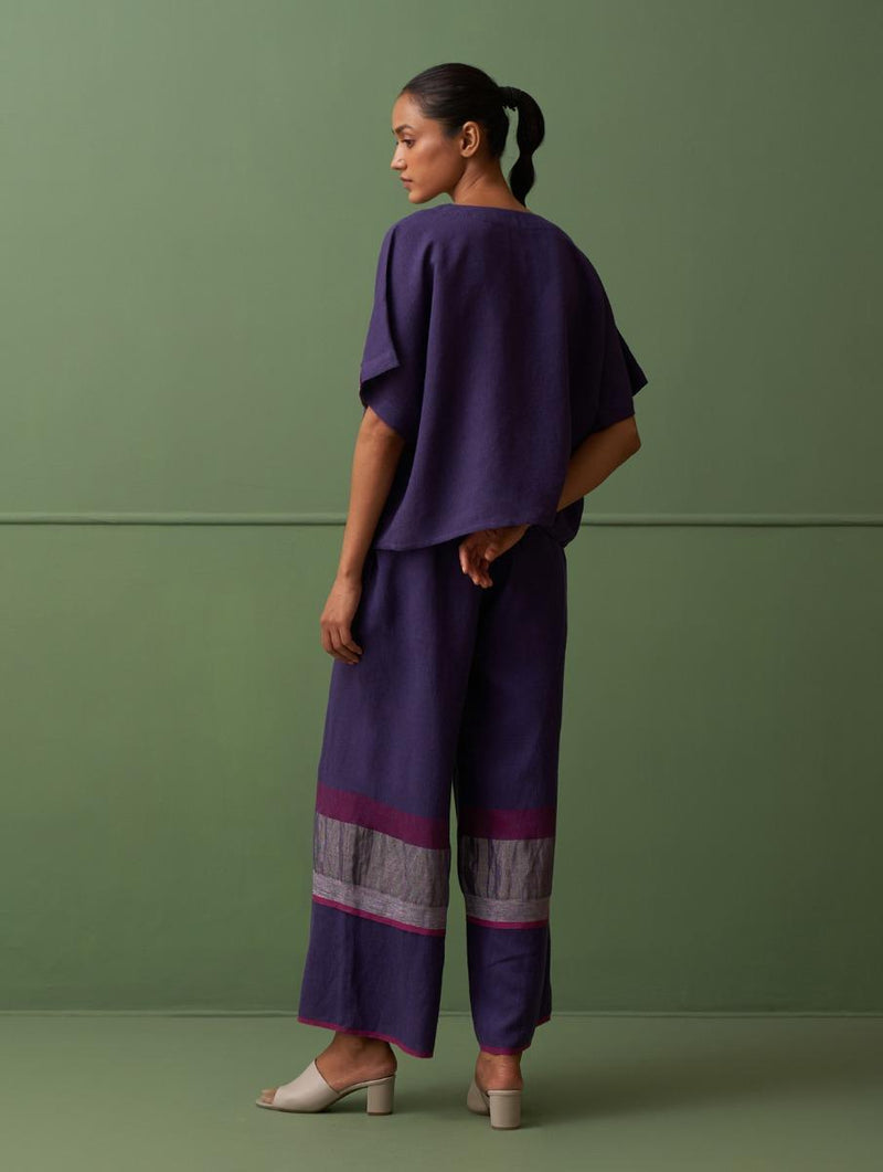 Salma Border Linen Top - Byzantium